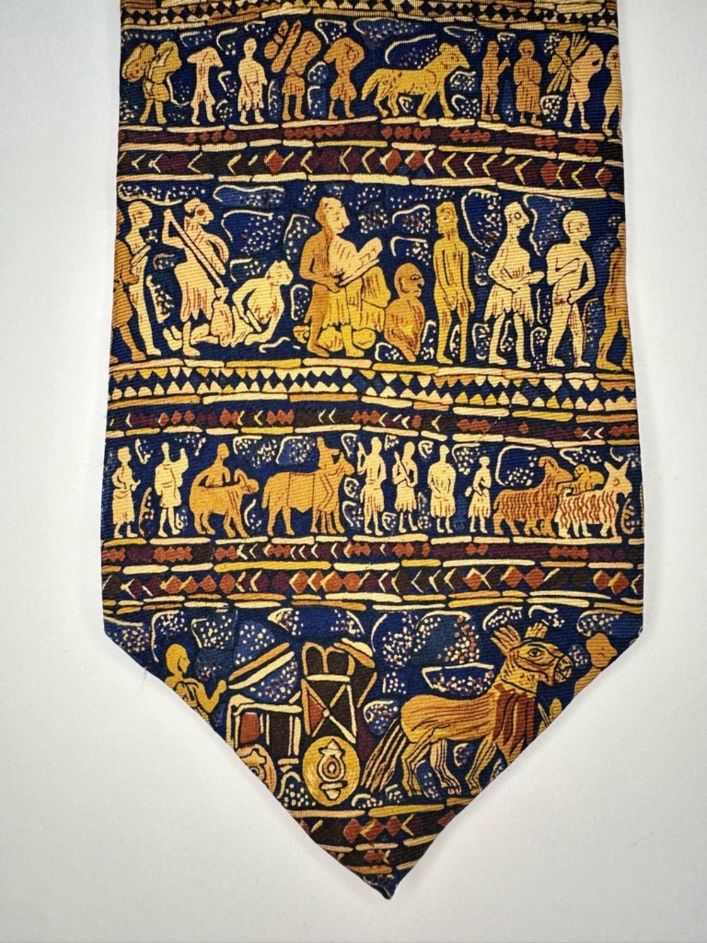 ANCIENT ART—Mesopotamia Blue & Gold Classic Silk Tie by Alynn Neckwear, 3.75”